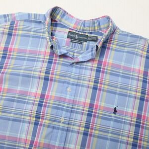 Ralph Lauren Shirt Mens 3XB Blue Plaid Classic Fit Short Sleeve Button Down